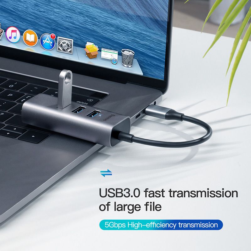 CAHUB-M0G Конвертер Baseus Enjoy series USB-C - RJ45+3xUSB3.0, цвет: серый от prem.by 
